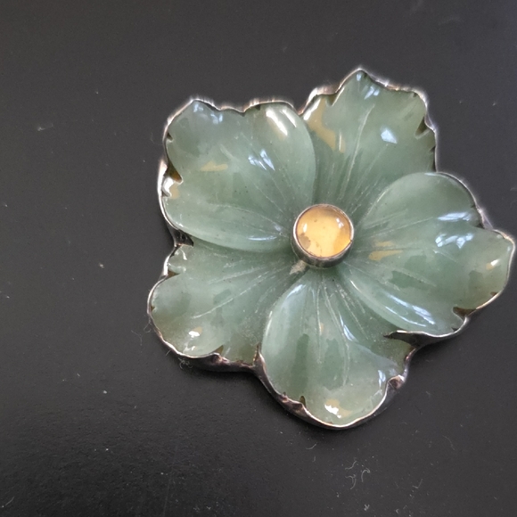 Amy Kahn Russell Jewelry - Amy Khan Russell Green Jade Flower Brooch